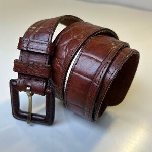 Omega Brown Leather Croc Embossed Leather Belt, Wrapped Buckle. Size M